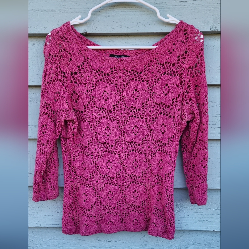 Karen Kane Pink Crocheted Top, Medium
